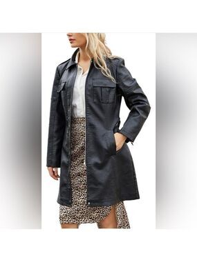 Vintage-Look Women's Faux Leather Jacket Detachable Belt Moto Biker NWOT Size L